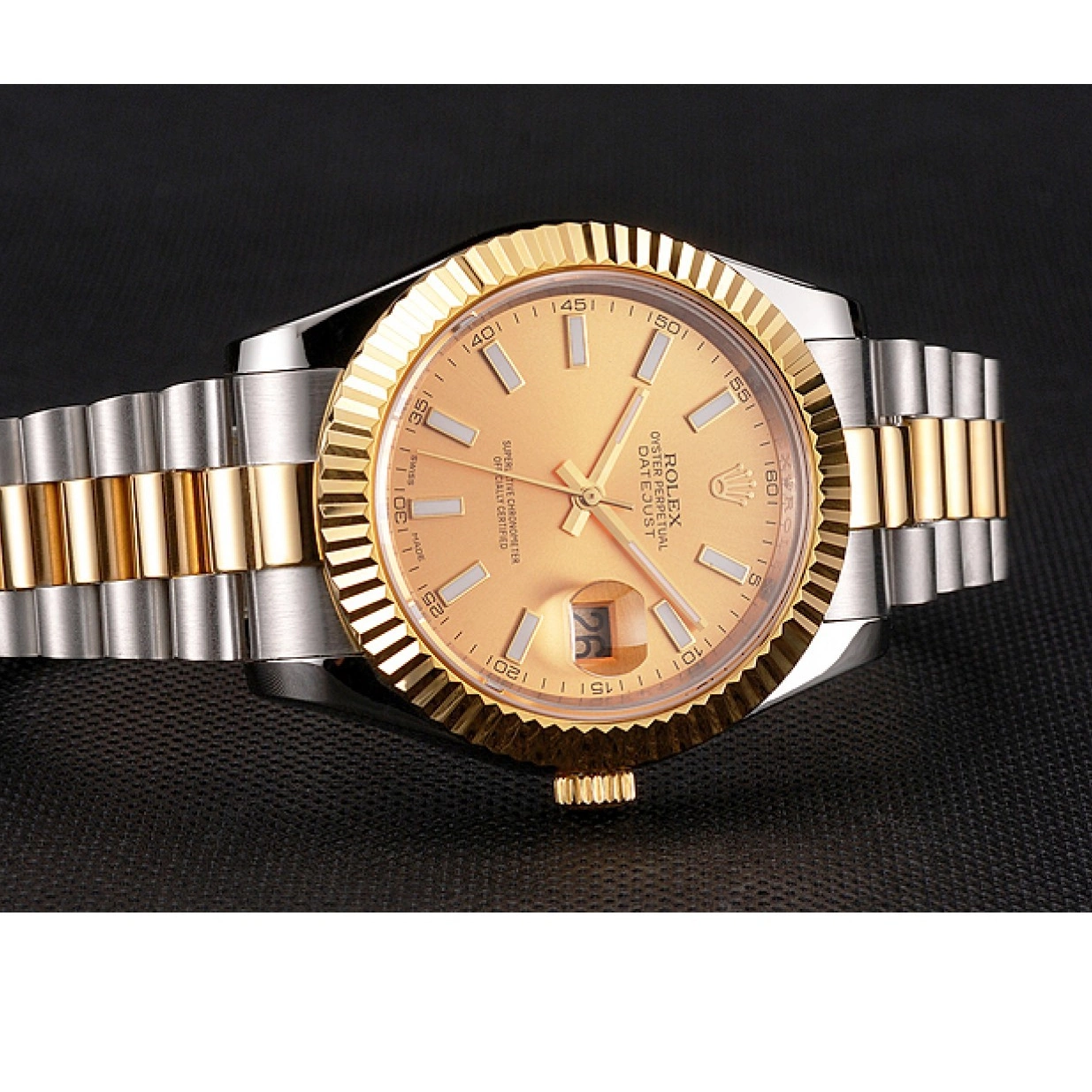 Cheap Gold Case Gold Rolex Stainless Steel Bracelet Swiss Datejust Dial Two Tone Bezel 0226