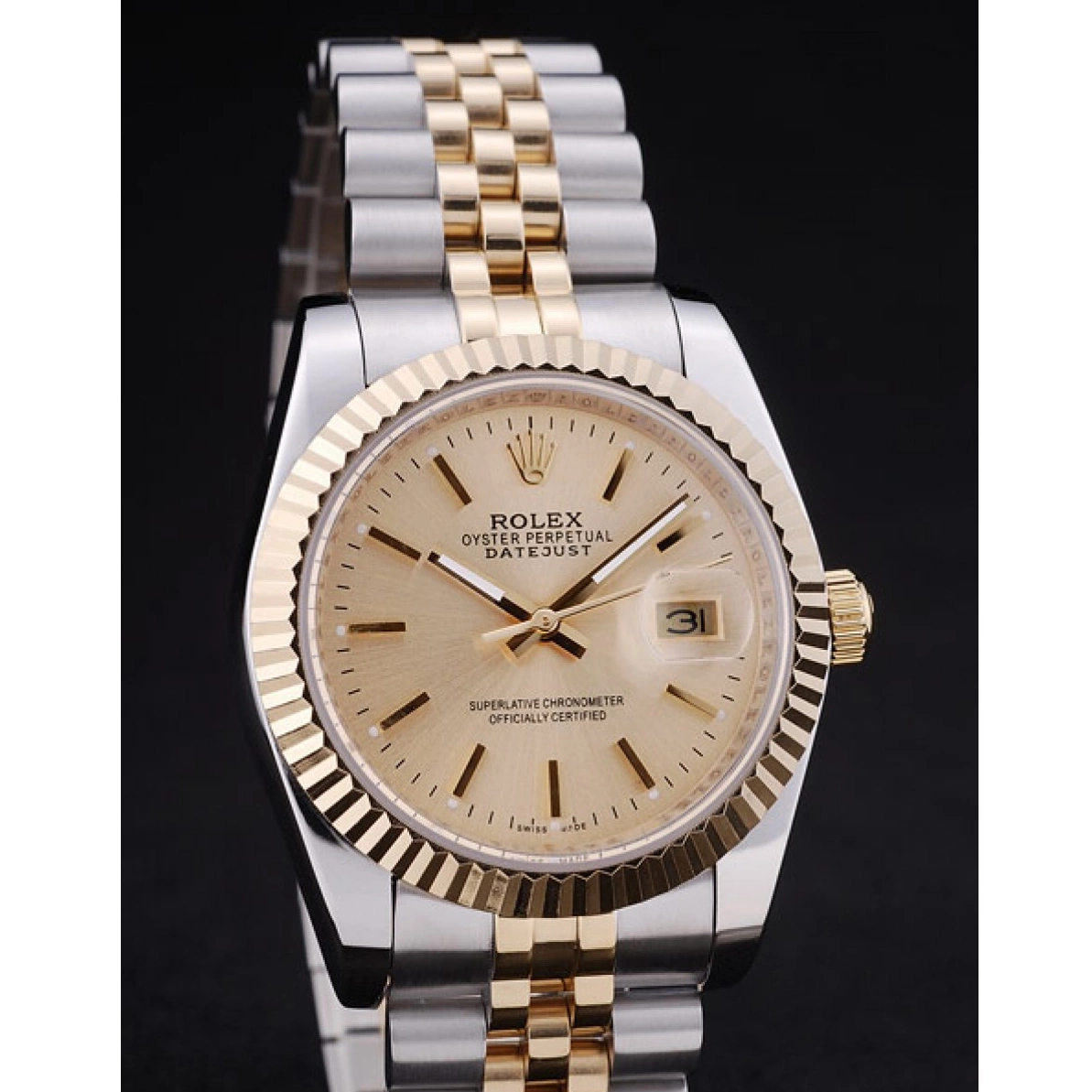 Affordable Datejust Rolex Ribbed Gold Dial 7450 Bezel 0208