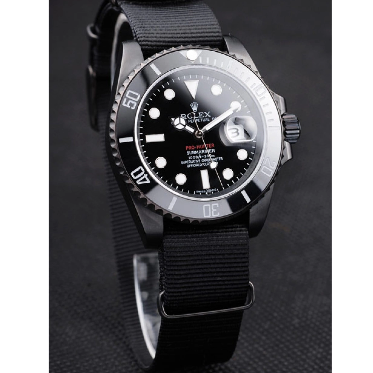 Affordable Black Swiss Black Rolex Submariner Dial Strap Fabric Pro-Hunter 0218