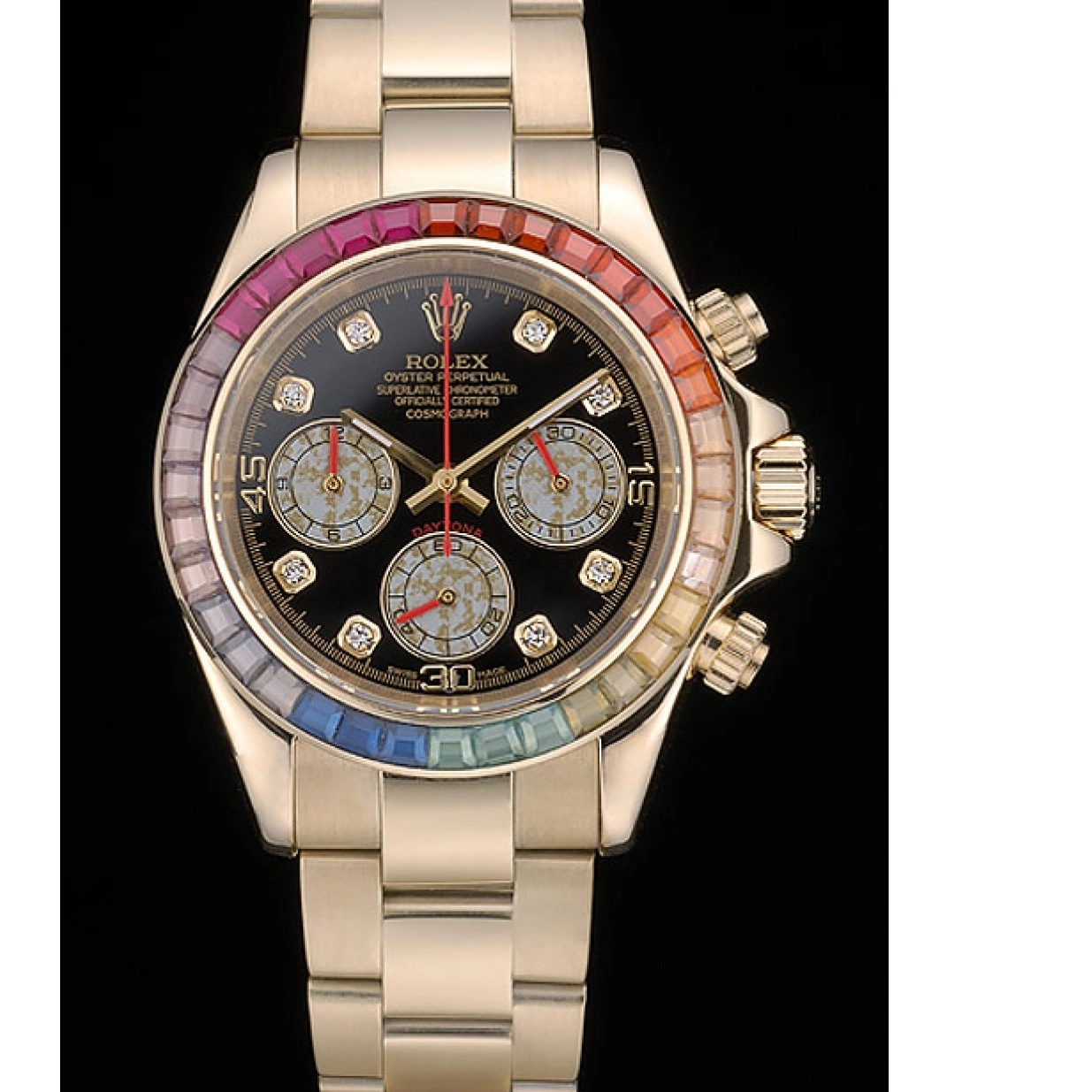 Affordable Crystals Strap Dial Rainbow Rolex Black Bezel Cosmograph Daytona 80251 Gold Rose 0213