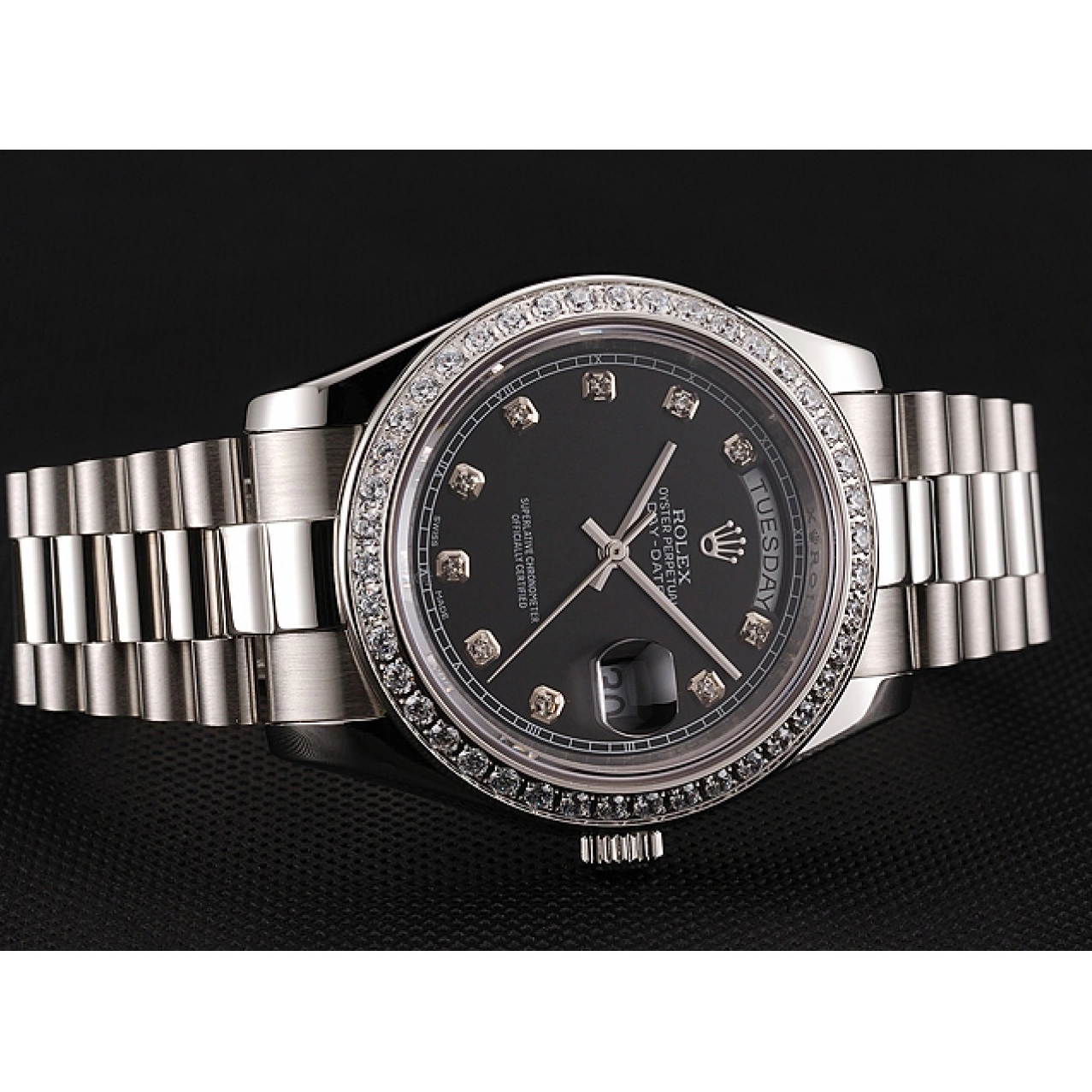 Affordable Numerals 1453965 Diamond Rolex Bracelet Stainless Diamond Case Swiss Steel Day-Date Dial Black 0222