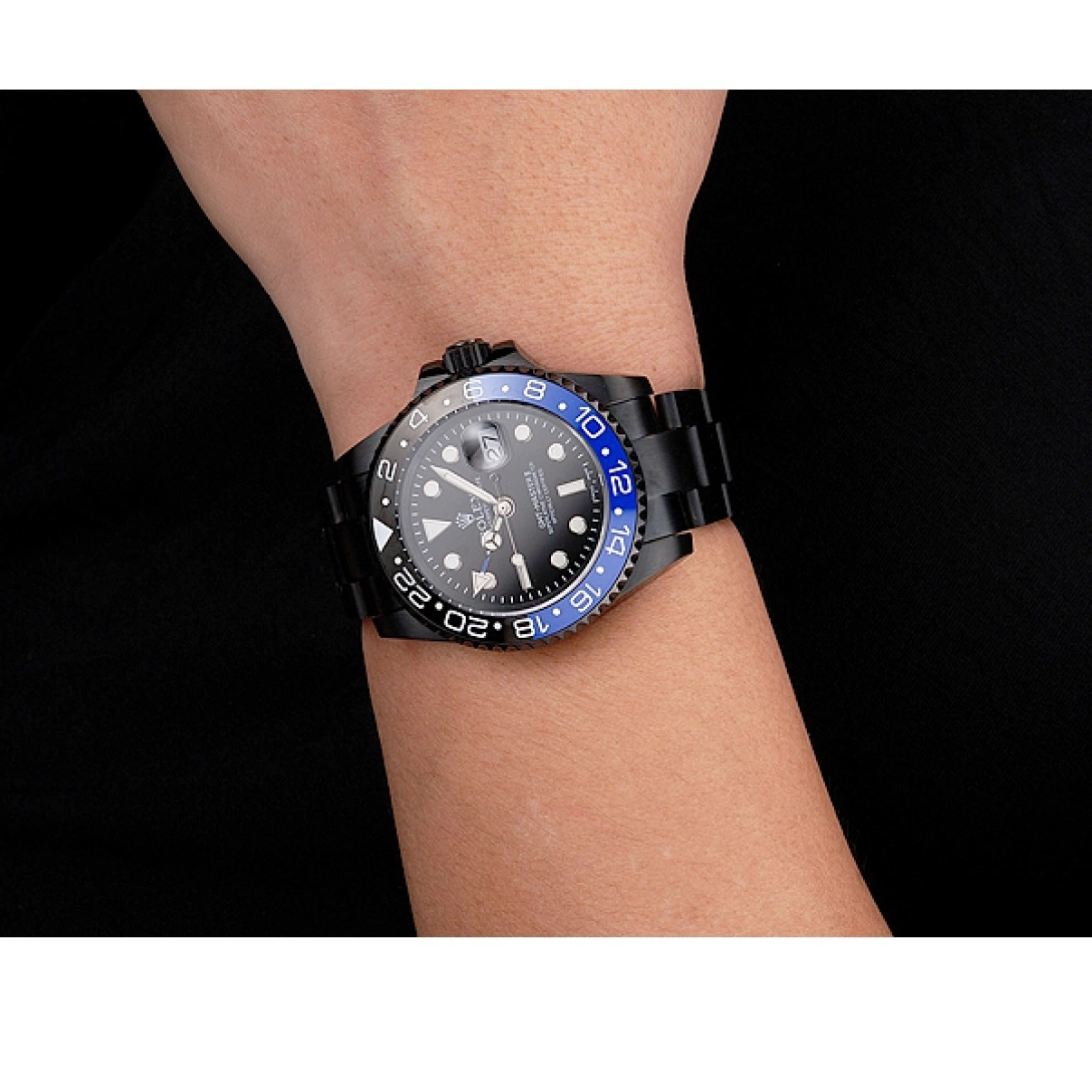 Cheap Black Dial Blue Swiss GMT And Bracelet Black Bezel Master Case And PVD Black II Rolex 0226