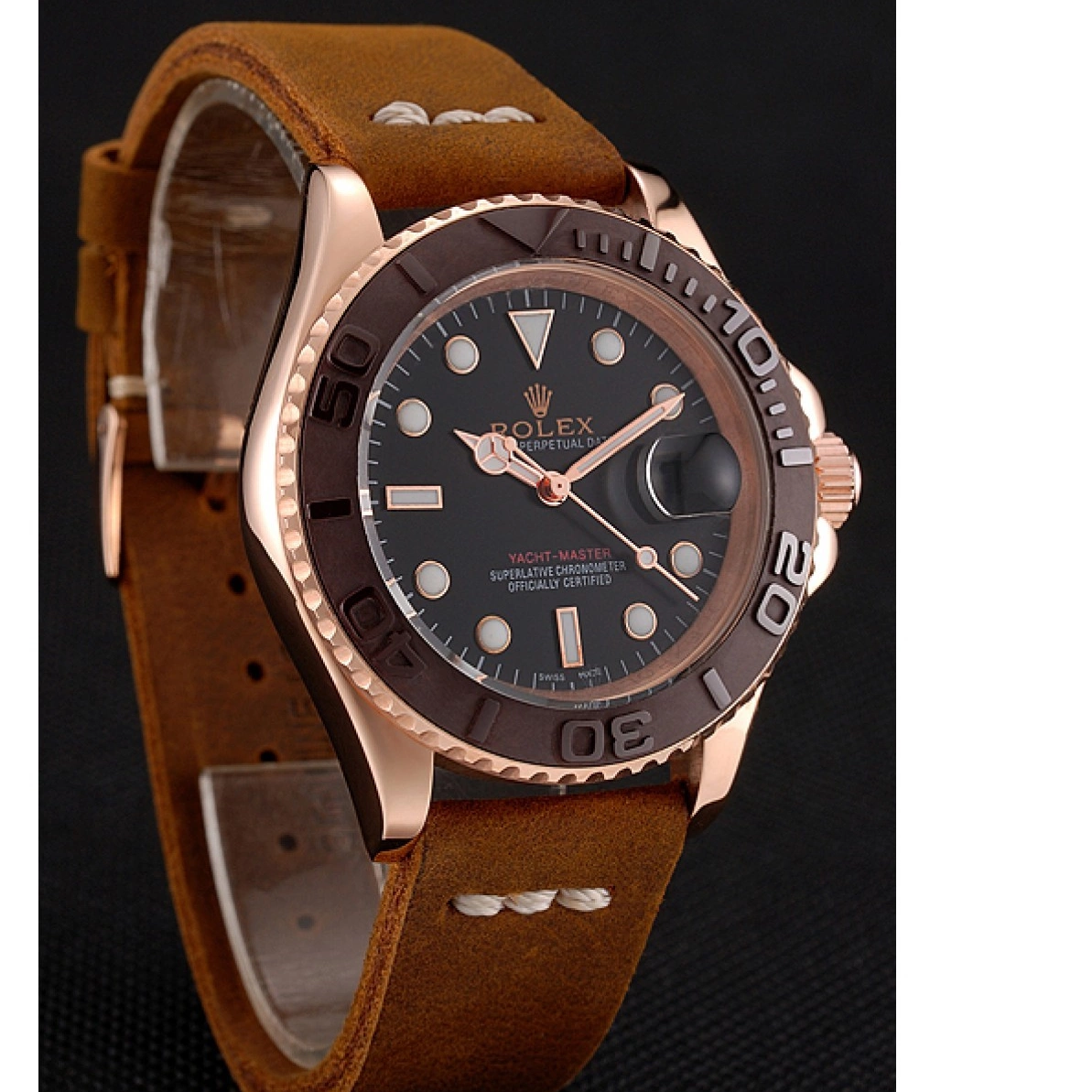 Cheap Brown Case Rolex Brown Dial Master Gold Leather Rose Yacht 1453860 Bezel Bracelet Black 0224