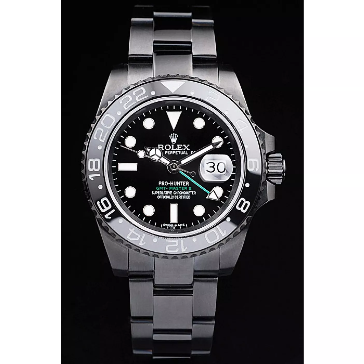 Affordable Rolex Swiss GMT Master II Pro-Hunter Black Steel Strap Black Dial 0204