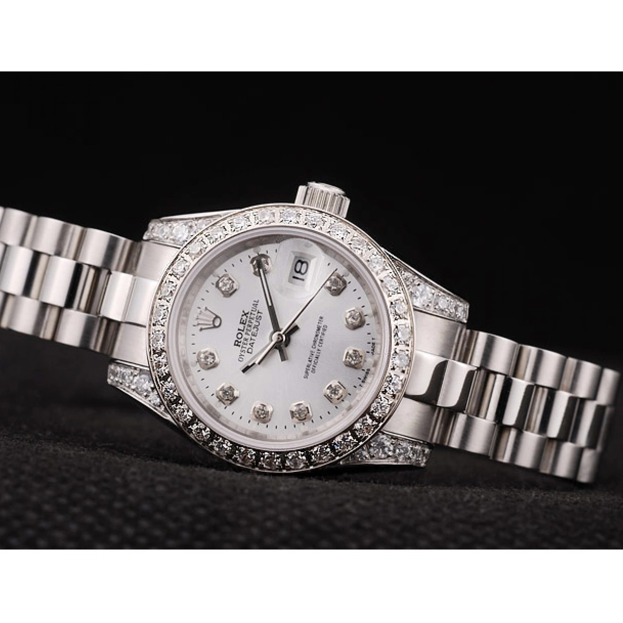 Affordable Rolex Diamond Diamond Plated Steel Stainless Dial Brushed DateJust White Bezel Case Plated 0215