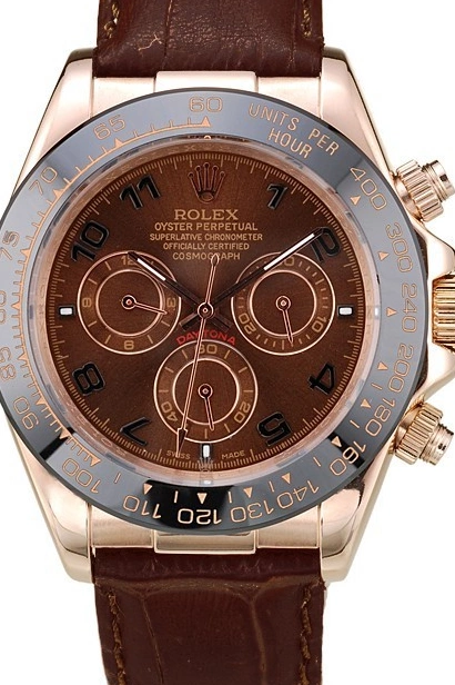 Affordable Case Rolex Brown Strap Dial Daytona Gold Rose Leather Brown 0225