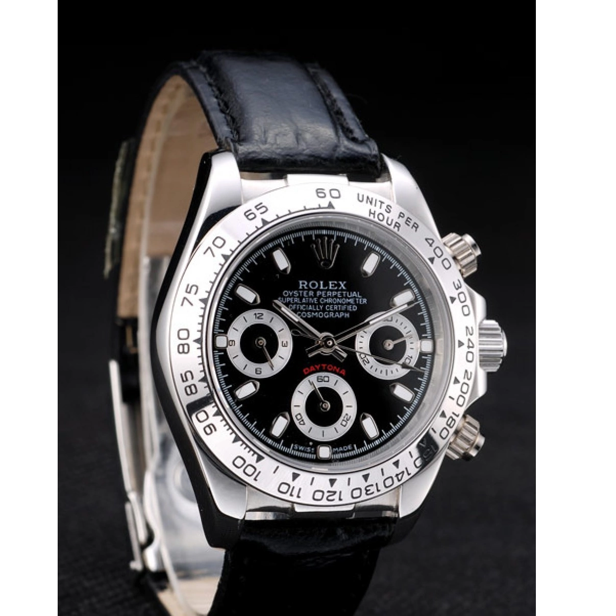 Cheap Leather Tachymeter Strap Lady Steel Daytona Case Rolex Stainless Black Black Dial 0211