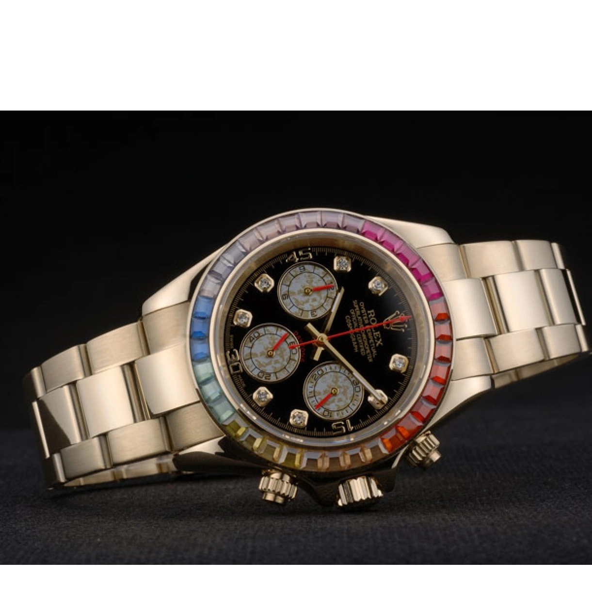 Affordable Crystals Strap Dial Rainbow Rolex Black Bezel Cosmograph Daytona 80251 Gold Rose 0213