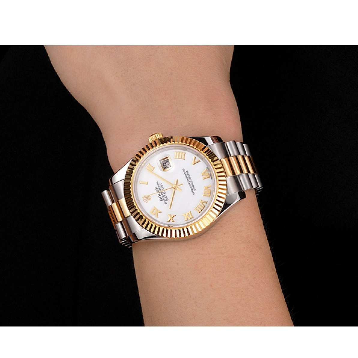 Affordable Two Bezel Tone Swiss Rolex Dial Datejust Steel Case Numerals Bracelet Gold Roman White Stainless 0222