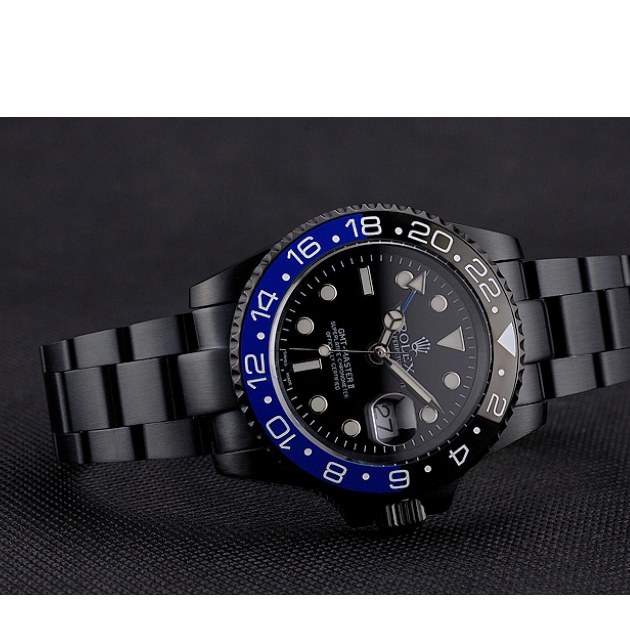 Cheap Black Dial Blue Swiss GMT And Bracelet Black Bezel Master Case And PVD Black II Rolex 0226