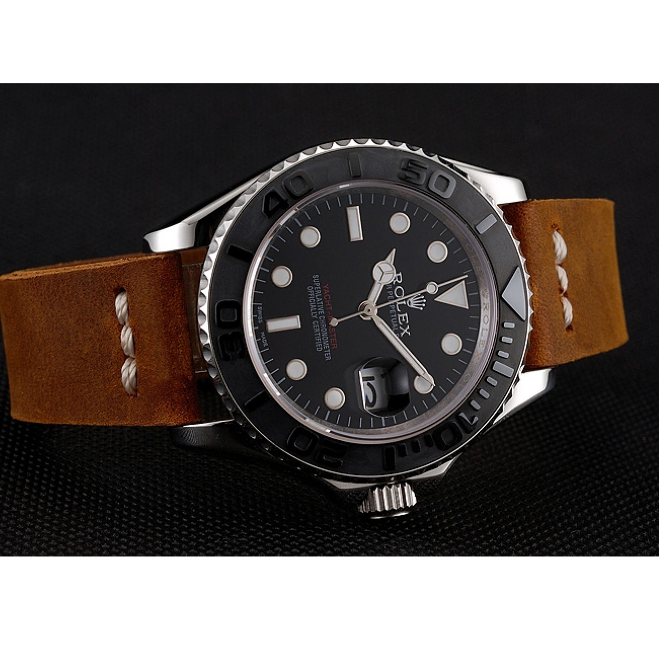 Affordable Dial Silver Yacht Bracelet Brown Rolex Leather Case Black Master 1453859 0222