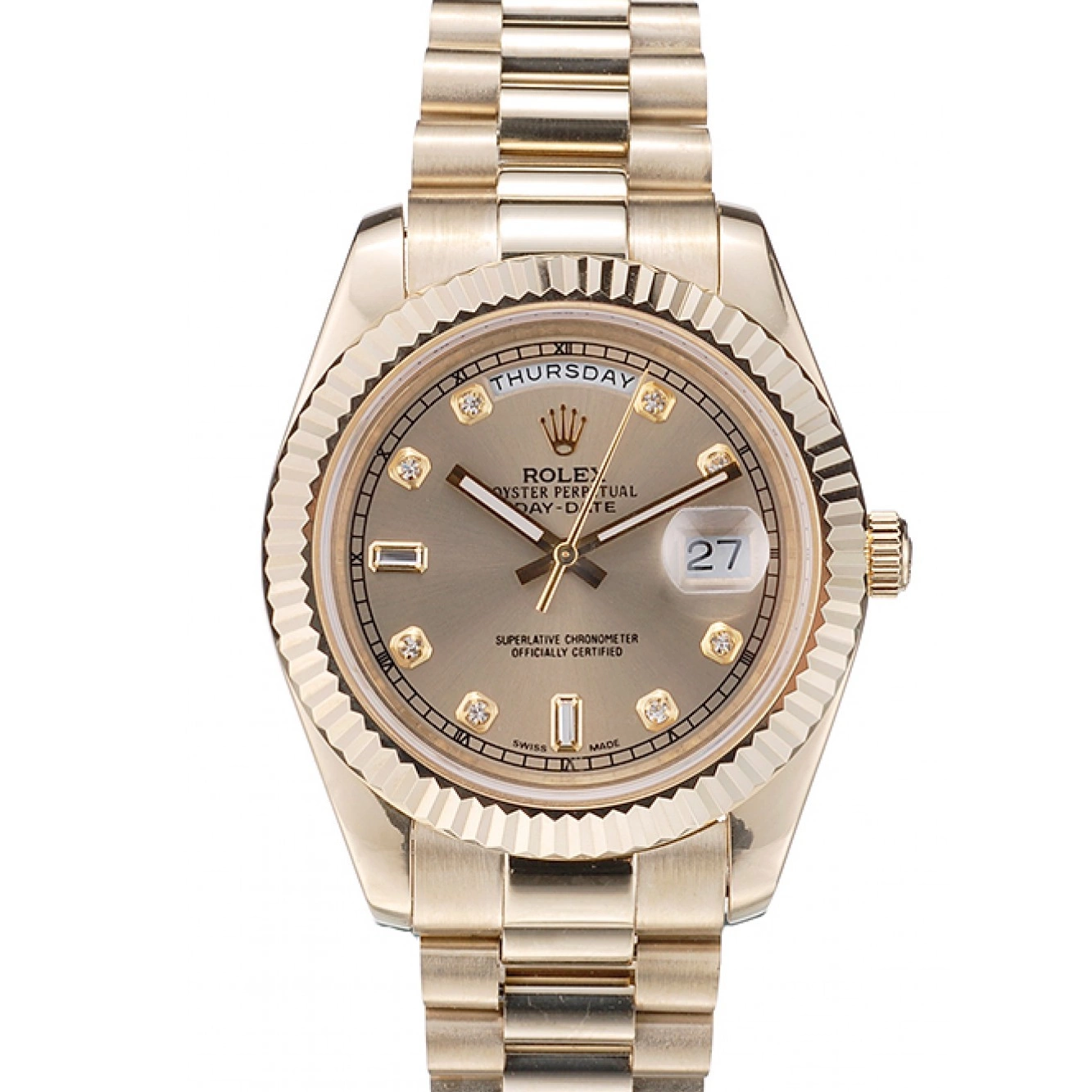 Cheap DayDate Gold Gold Dial 41997 Steel Rolex Ribbed Swiss Stainless Bezel 0217