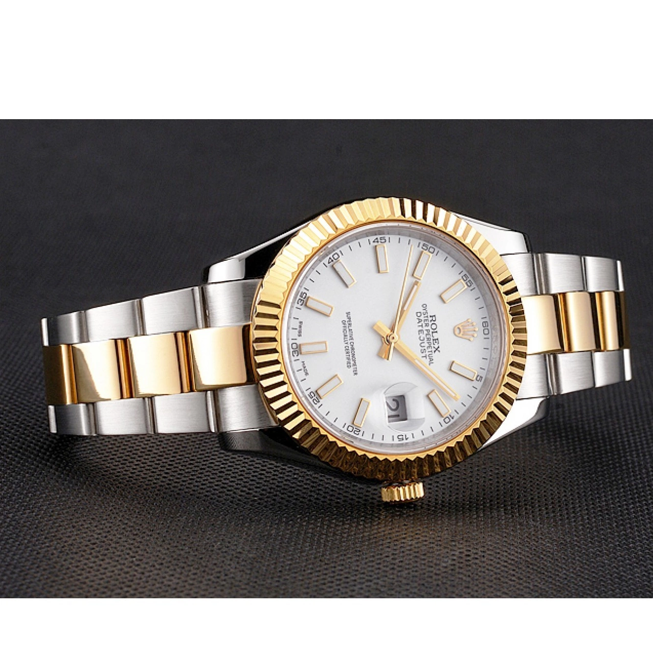 Affordable Gold Rolex Datejust Bracelet Dial Tone Stainless Swiss White Steel Case Two 0218