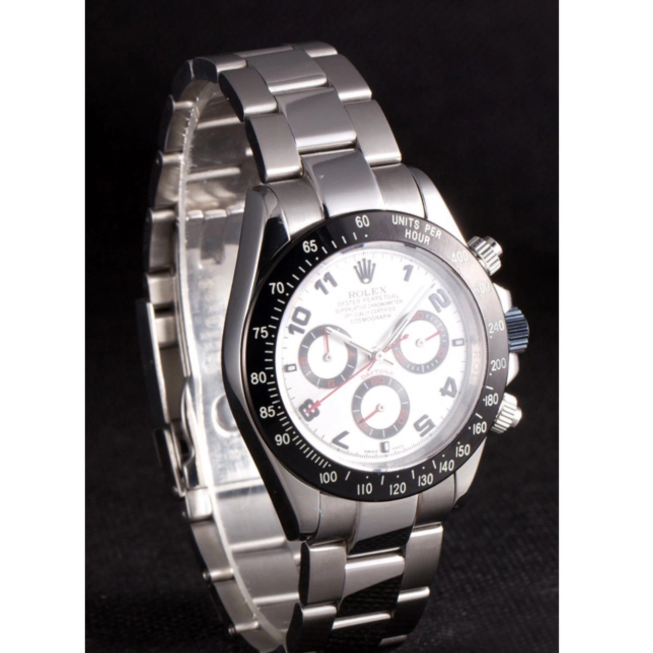 Cheap Stainless Black Enameled Steel Rolex Daytona Silver Dial 0223