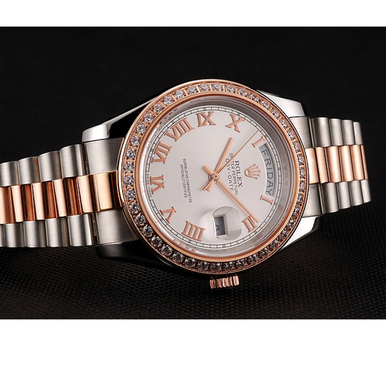 Affordable Diamonds And White Gold Dial Day-Date 1454108 Swiss Bracelet Rose Bezel Steel Rolex Staineless 0228