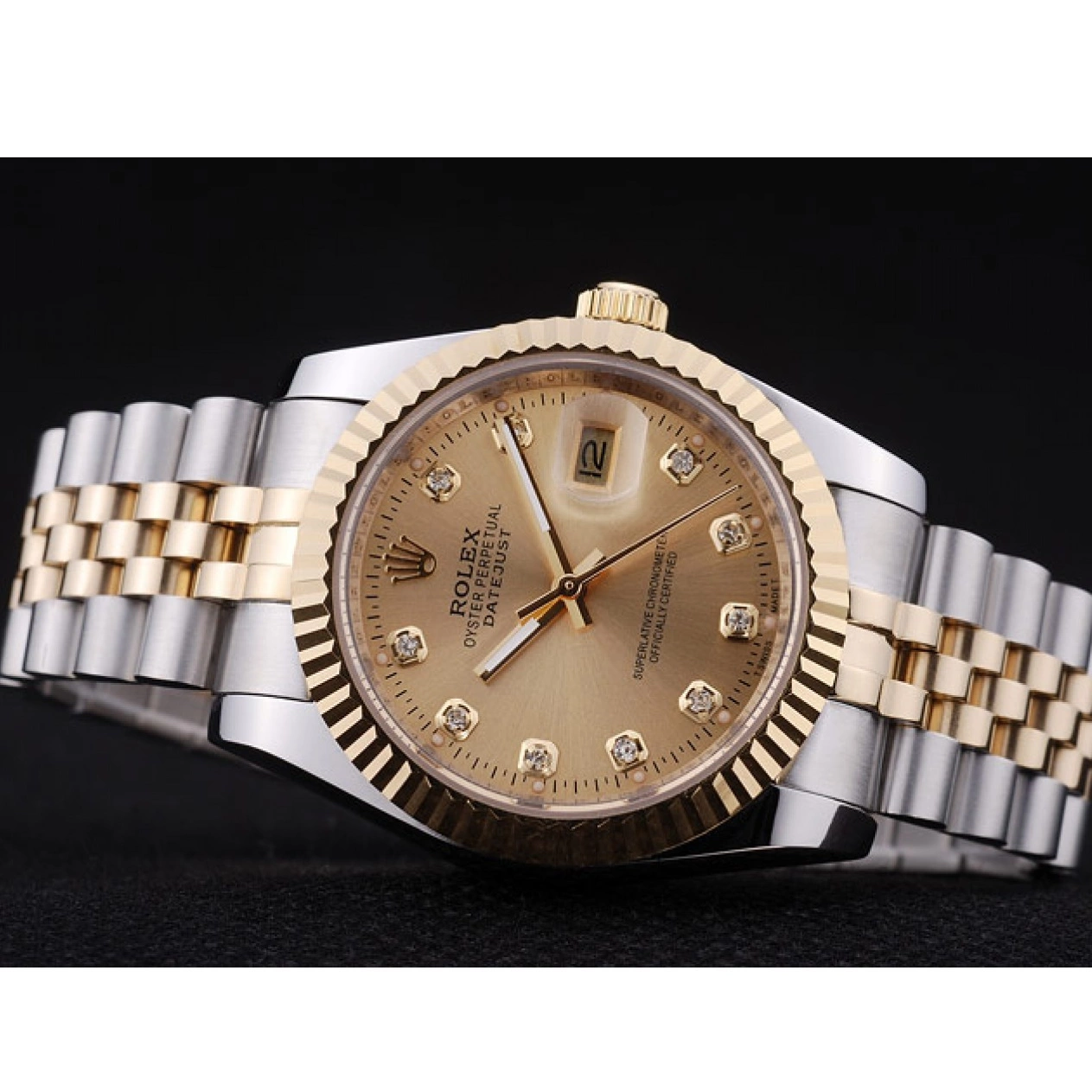 Affordable Bezel Diamonds Dial Gold Datejust 7452 Ribbed Rolex 0208