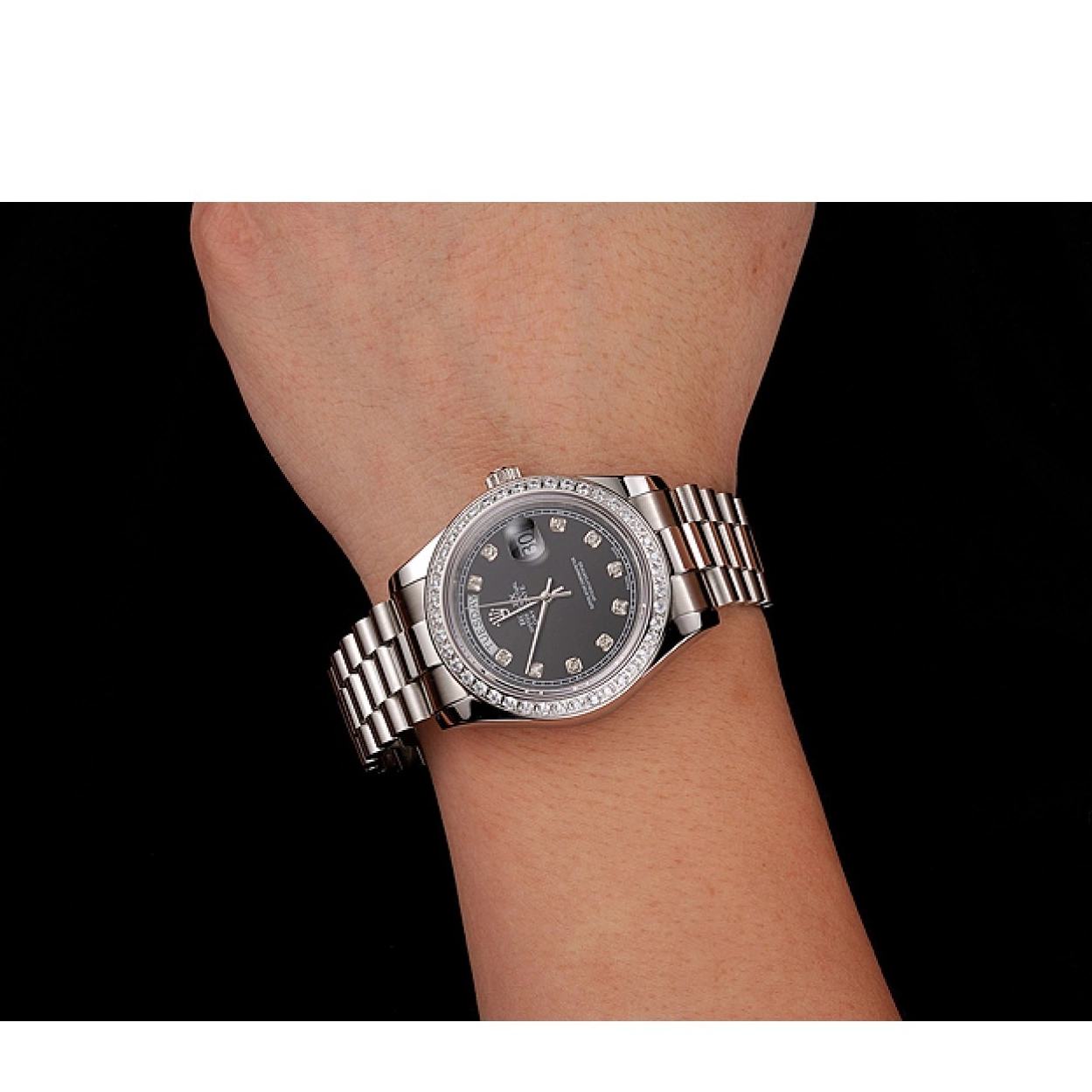 Affordable Numerals 1453965 Diamond Rolex Bracelet Stainless Diamond Case Swiss Steel Day-Date Dial Black 0222