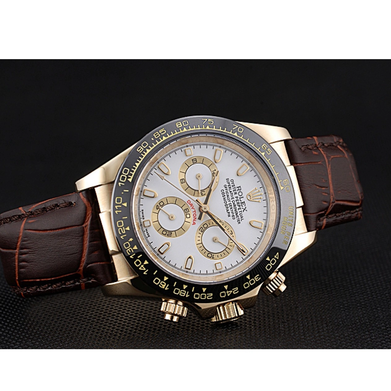 Cheap Gold Daytona Leather Cosmograph 622633 Case White Brown Rolex Dial Bracelet 0217