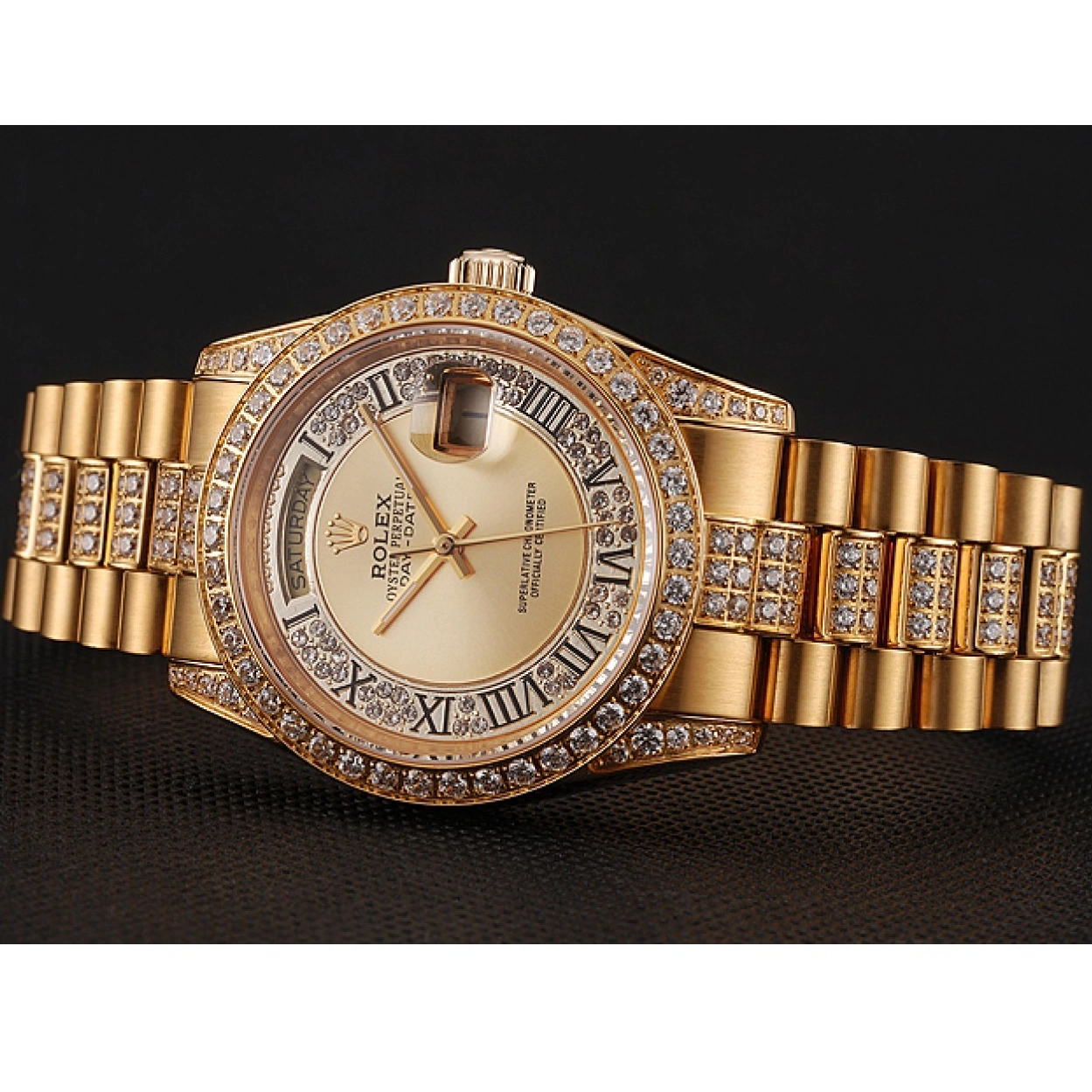 Affordable Gold Bracelet Swiss Rolex Diamond 1453954 Pave Gold Diamond Day-Date Dial 0209