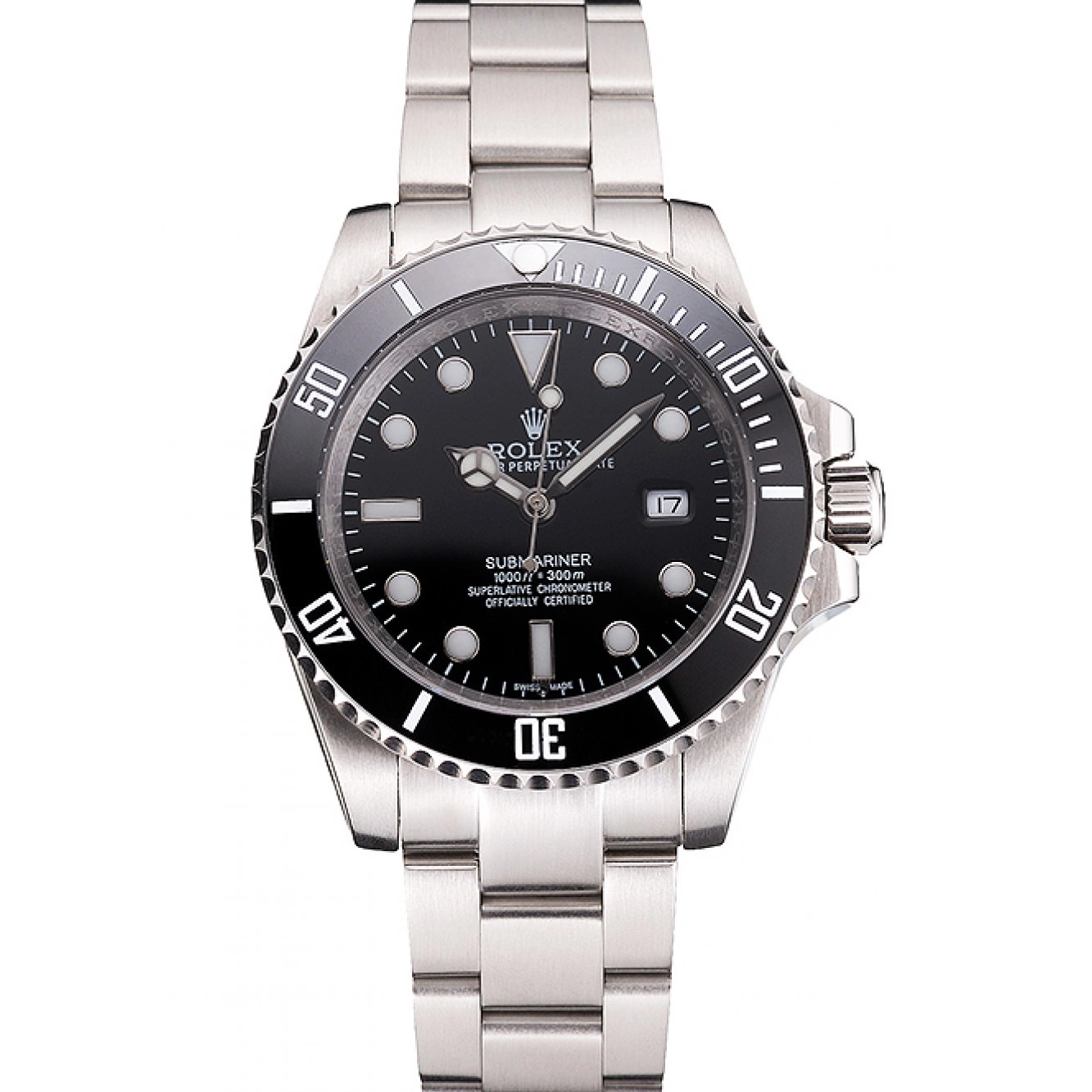 Affordable Bracelet Rolex Black Case Bezel Dial And Date Stainless Steel Swiss And Small Submariner 0219