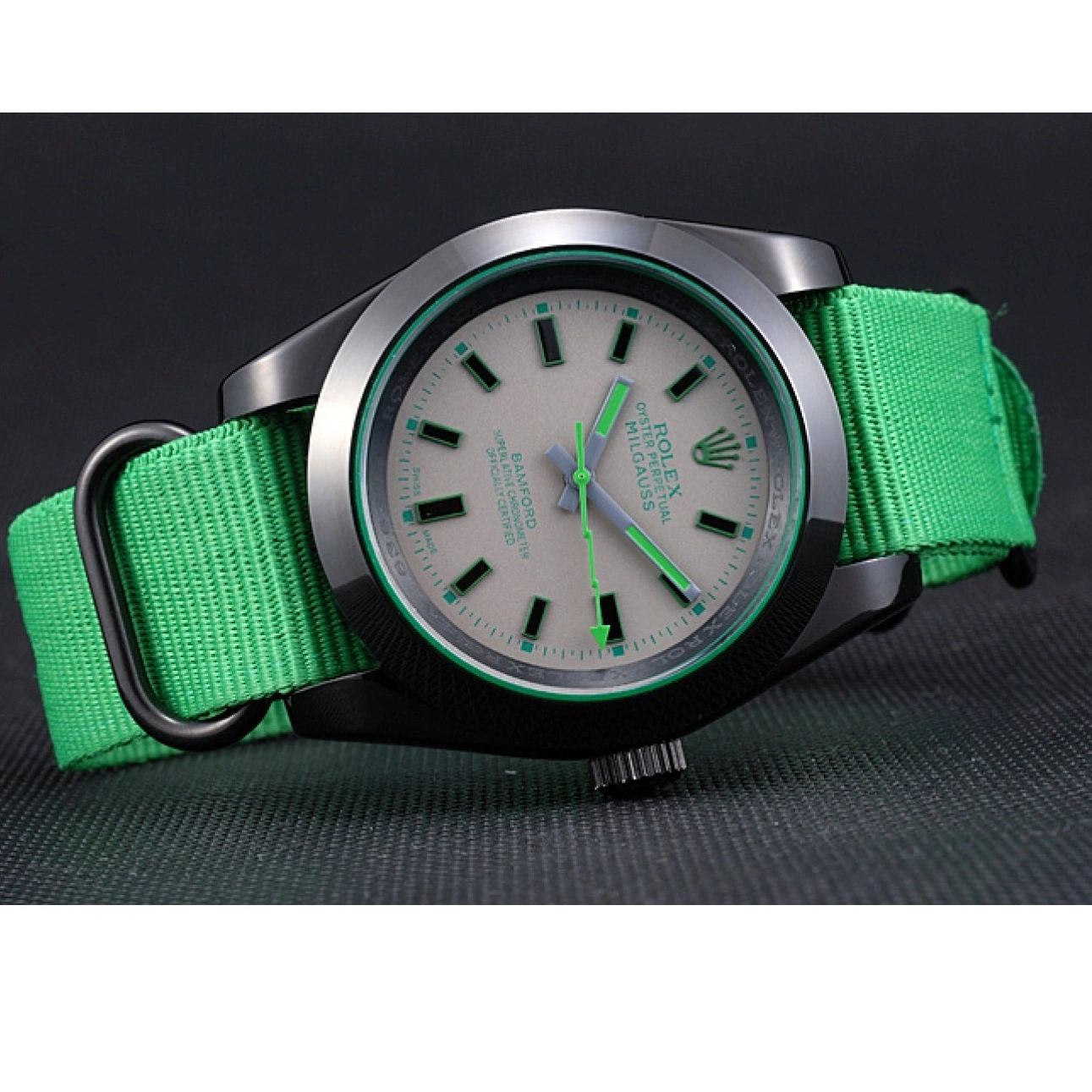 Cheap Rolex Milgauss 622004 Green Nylon Bamford Strap 0219