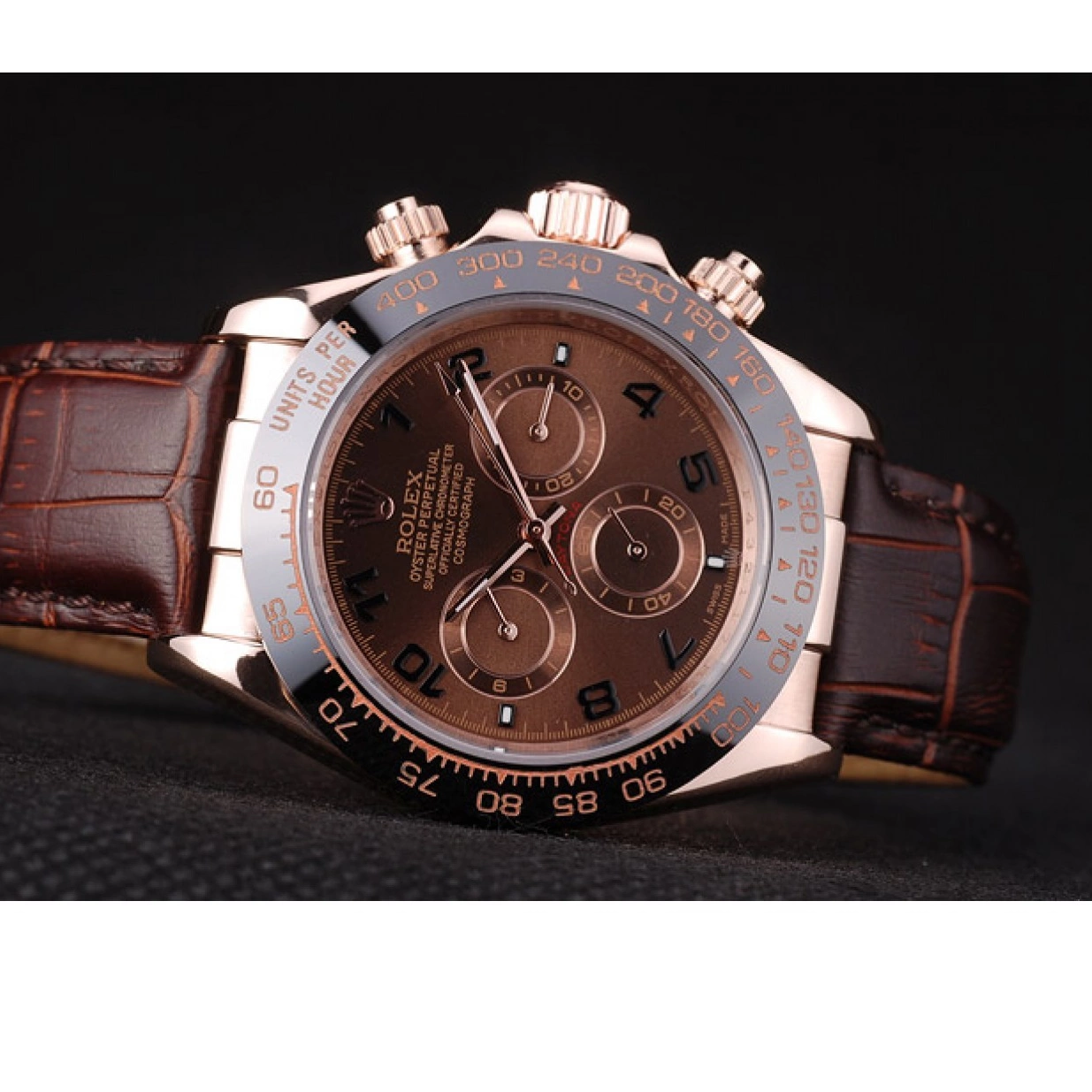 Affordable Case Rolex Brown Strap Dial Daytona Gold Rose Leather Brown 0225