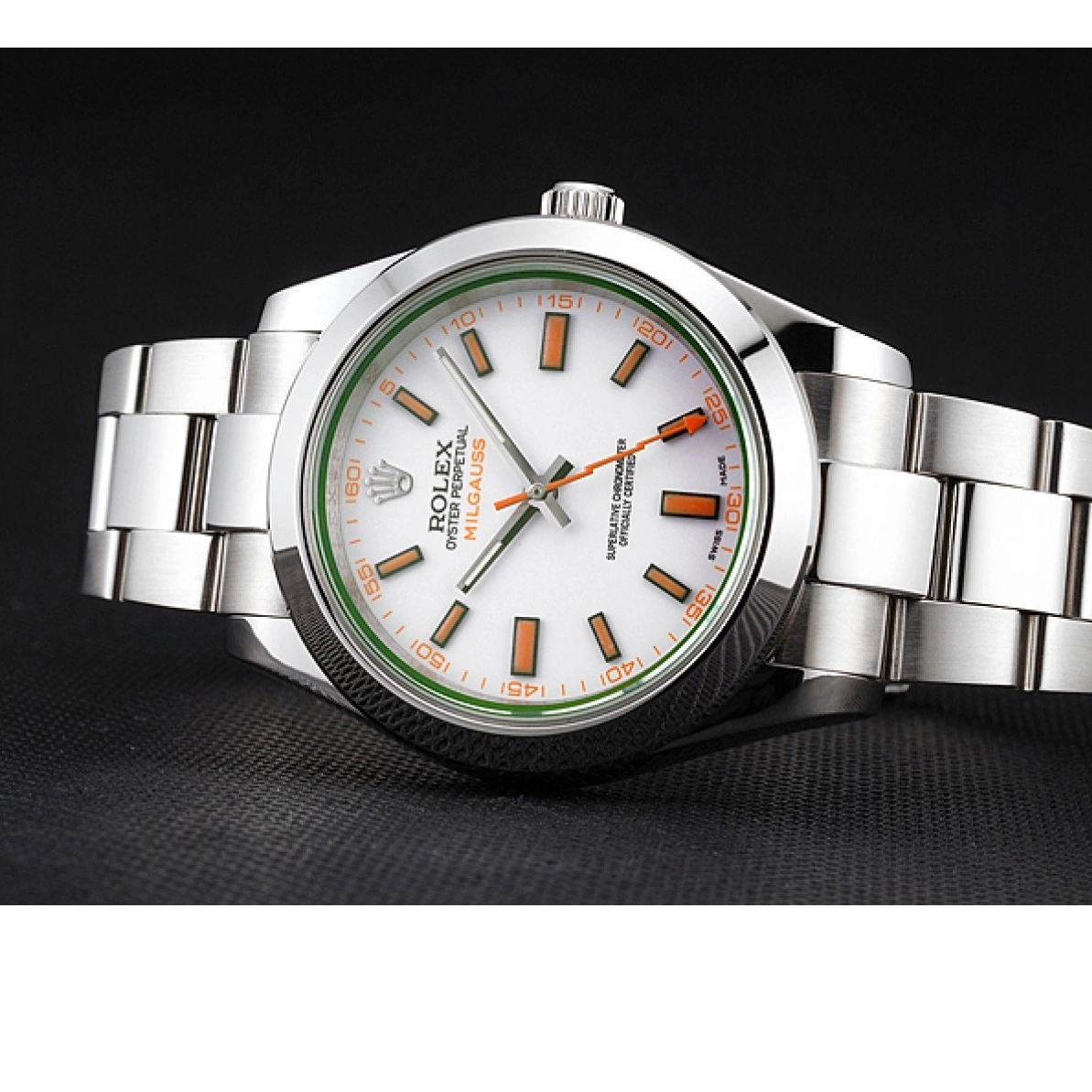 Affordable Markings Milgauss Rolex Stainless Bracelet Dial White Orange Steel Swiss Case And 0211