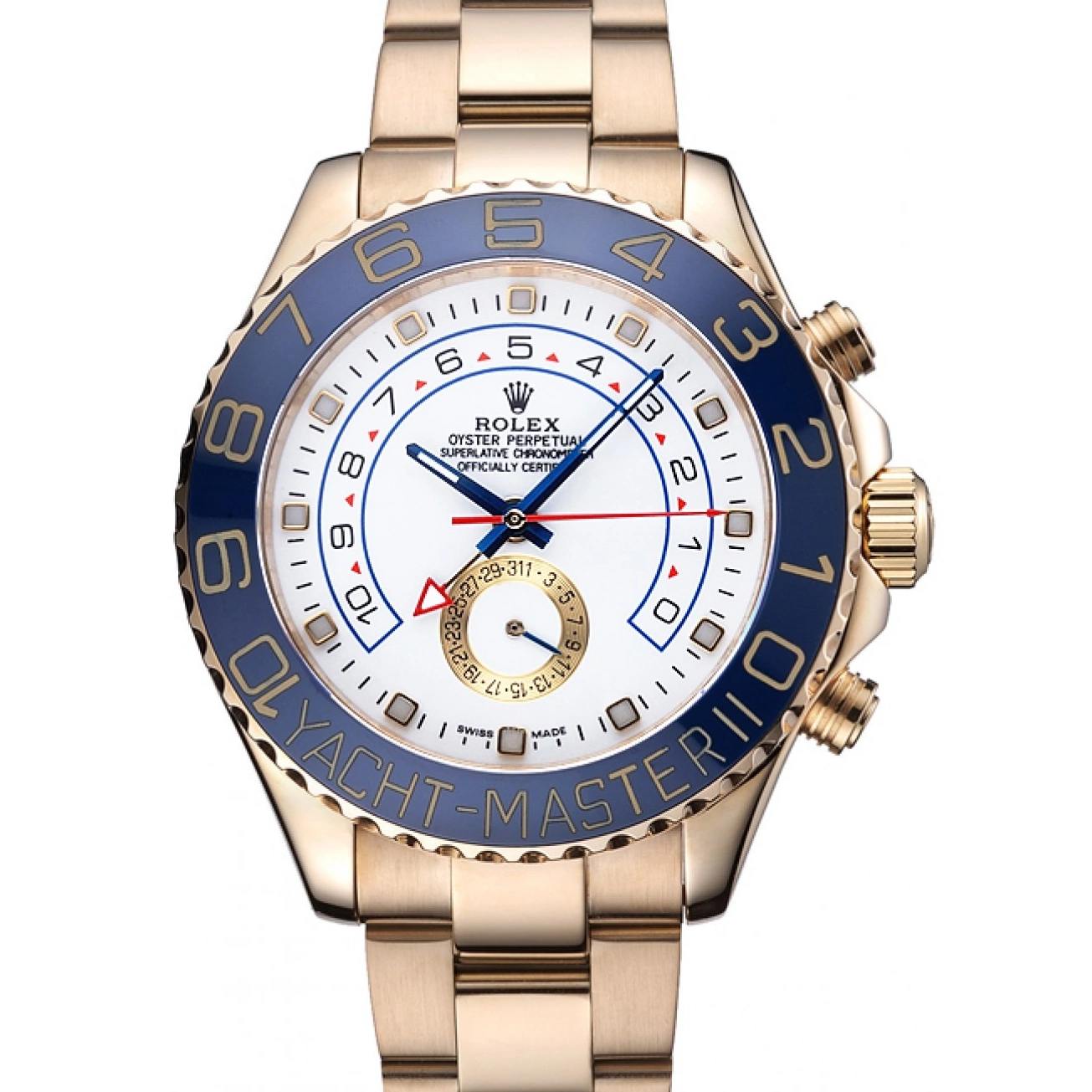 Affordable Gold Blue Rolex II Yachtmaster 622271 White Bezel Bracelet Dial 0211