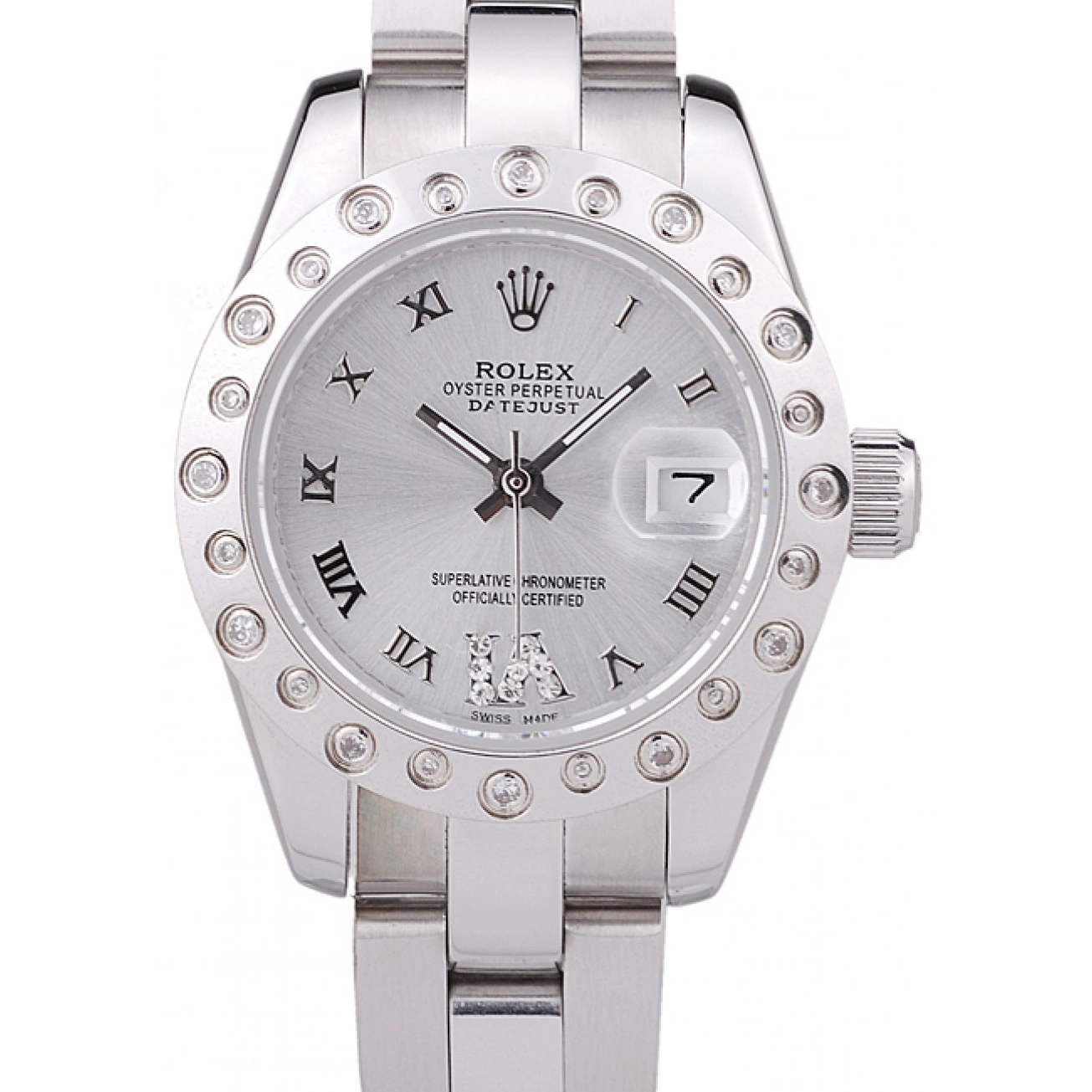 Cheap 7474 Datejust Polished Silver Diamonds Dial Bezel Rolex Silver 0213