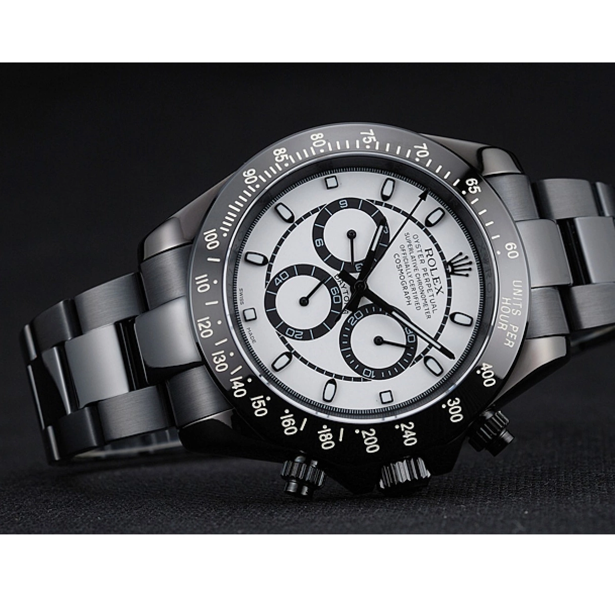 Affordable Black Rolex Steel 1454249 Case Dial And Daytona Cosmograph Stainless And Black Bracelet White 0215