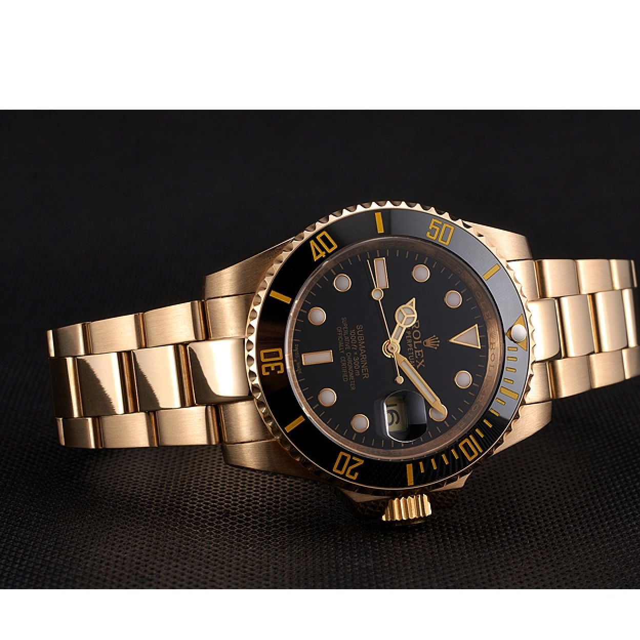 Affordable Swiss Bracelet Gold Rolex Dial Case Bezel Yellow Black Black Submariner And 0223