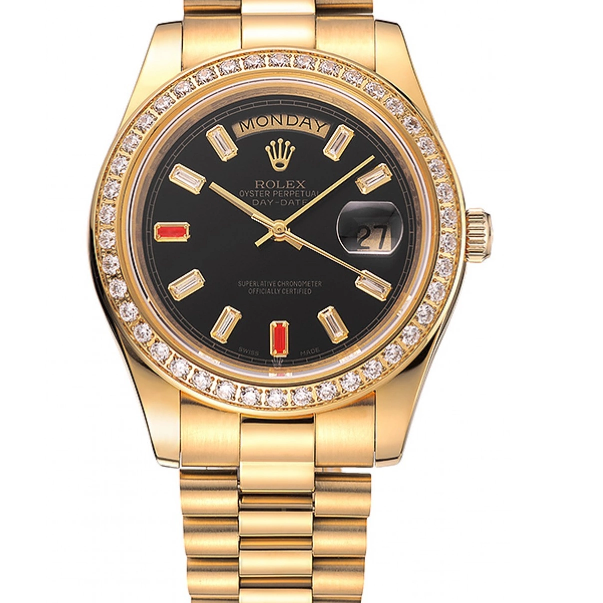 Cheap Day-Date Diamonds Rolex Gold Rubies And Bracelet Black 1454101 Dial Swiss 0228