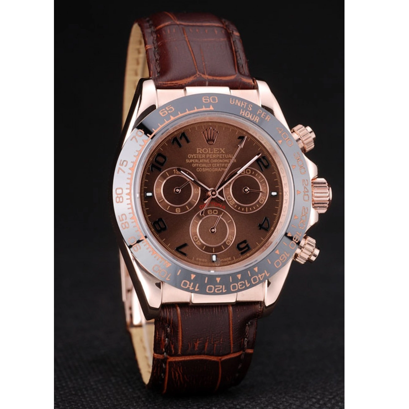 Affordable Case Rolex Brown Strap Dial Daytona Gold Rose Leather Brown 0225